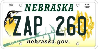 NE license plate ZAP260