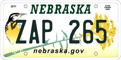 NE license plate ZAP265
