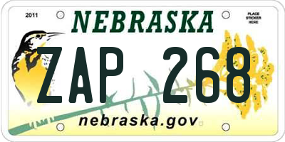 NE license plate ZAP268