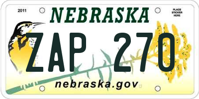 NE license plate ZAP270