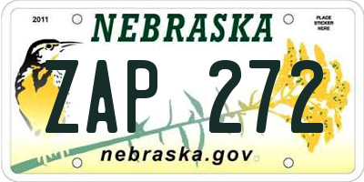 NE license plate ZAP272