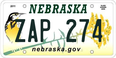 NE license plate ZAP274