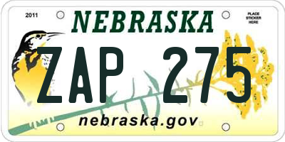 NE license plate ZAP275