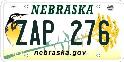 NE license plate ZAP276