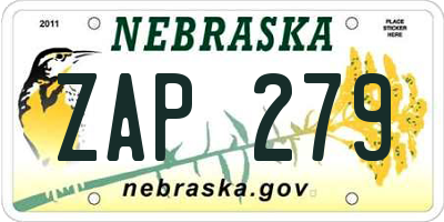 NE license plate ZAP279