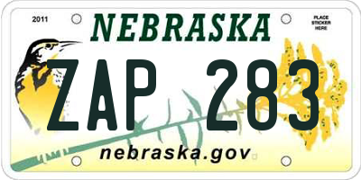 NE license plate ZAP283