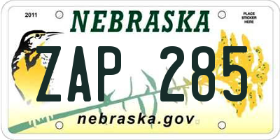 NE license plate ZAP285