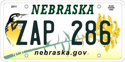 NE license plate ZAP286