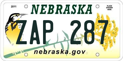 NE license plate ZAP287