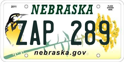 NE license plate ZAP289