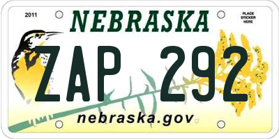 NE license plate ZAP292