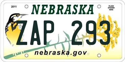 NE license plate ZAP293