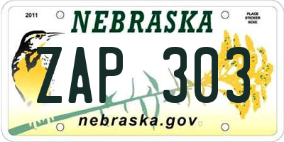 NE license plate ZAP303