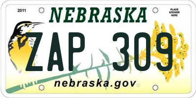 NE license plate ZAP309