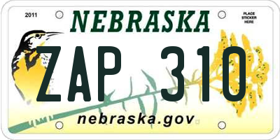 NE license plate ZAP310