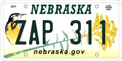 NE license plate ZAP311