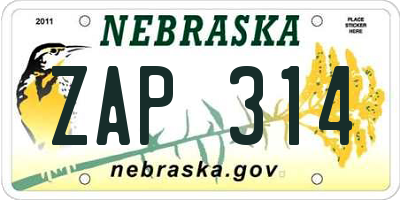 NE license plate ZAP314