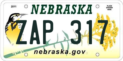 NE license plate ZAP317