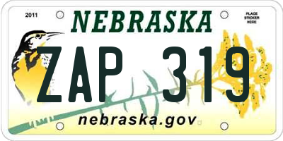 NE license plate ZAP319