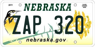 NE license plate ZAP320