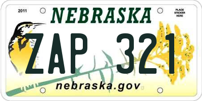 NE license plate ZAP321