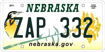 NE license plate ZAP332