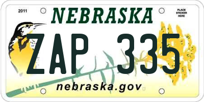 NE license plate ZAP335