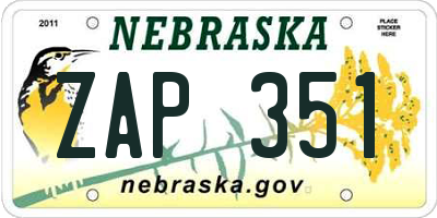 NE license plate ZAP351