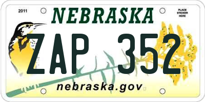 NE license plate ZAP352
