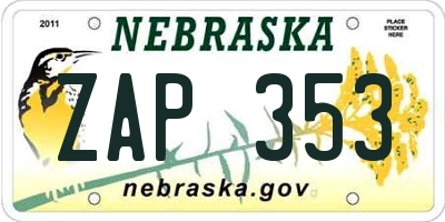 NE license plate ZAP353