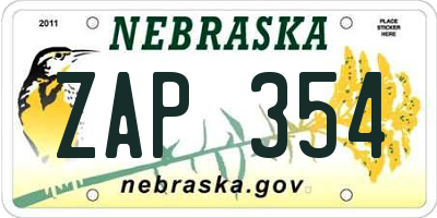 NE license plate ZAP354