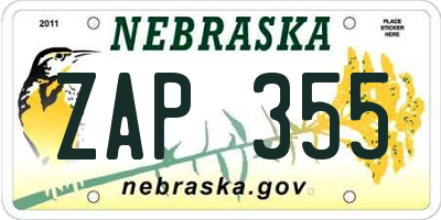 NE license plate ZAP355
