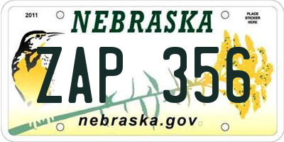 NE license plate ZAP356