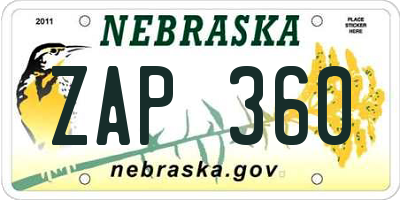 NE license plate ZAP360