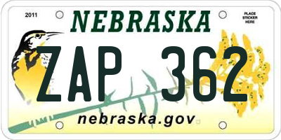 NE license plate ZAP362