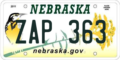 NE license plate ZAP363