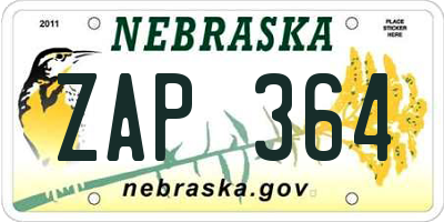 NE license plate ZAP364