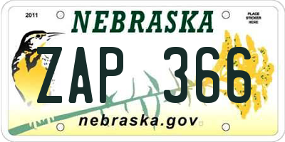 NE license plate ZAP366