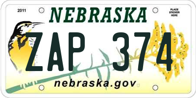 NE license plate ZAP374