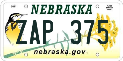 NE license plate ZAP375