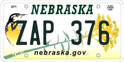NE license plate ZAP376