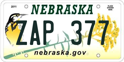 NE license plate ZAP377