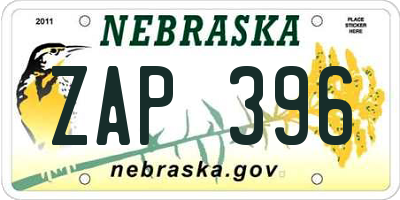 NE license plate ZAP396