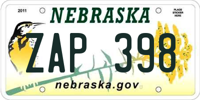 NE license plate ZAP398
