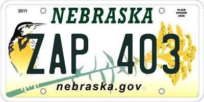 NE license plate ZAP403