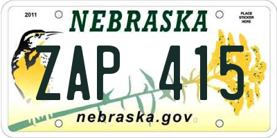 NE license plate ZAP415