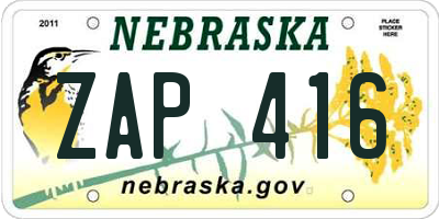 NE license plate ZAP416