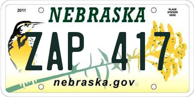 NE license plate ZAP417