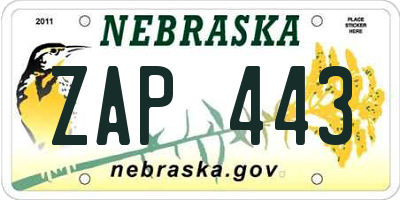 NE license plate ZAP443