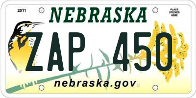 NE license plate ZAP450